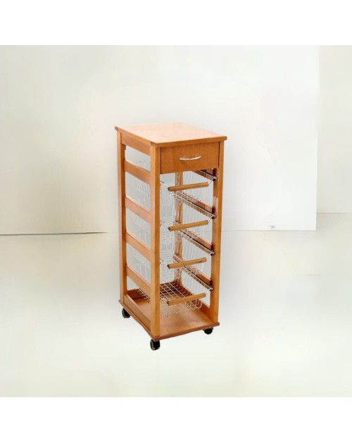 Carrello da cucina salvaspazio 4 cestini estraibili ed un cassetto Vesuvio colore rovere