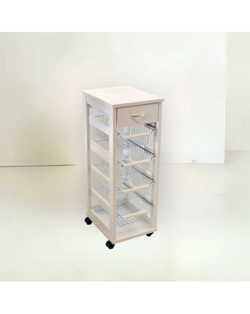 Carrello da cucina salvaspazio 4 cestini estraibili ed un cassetto Vesuvio colore bianco
