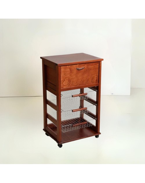 Carrello da cucina 3 cestini estraibili ed un cassetto portapane Vesuvio colore  ciliegio