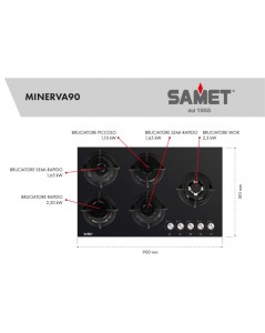 Piano Cottura in vetro 5 fuochi Minerva 90 Samet colore nero prezzo
