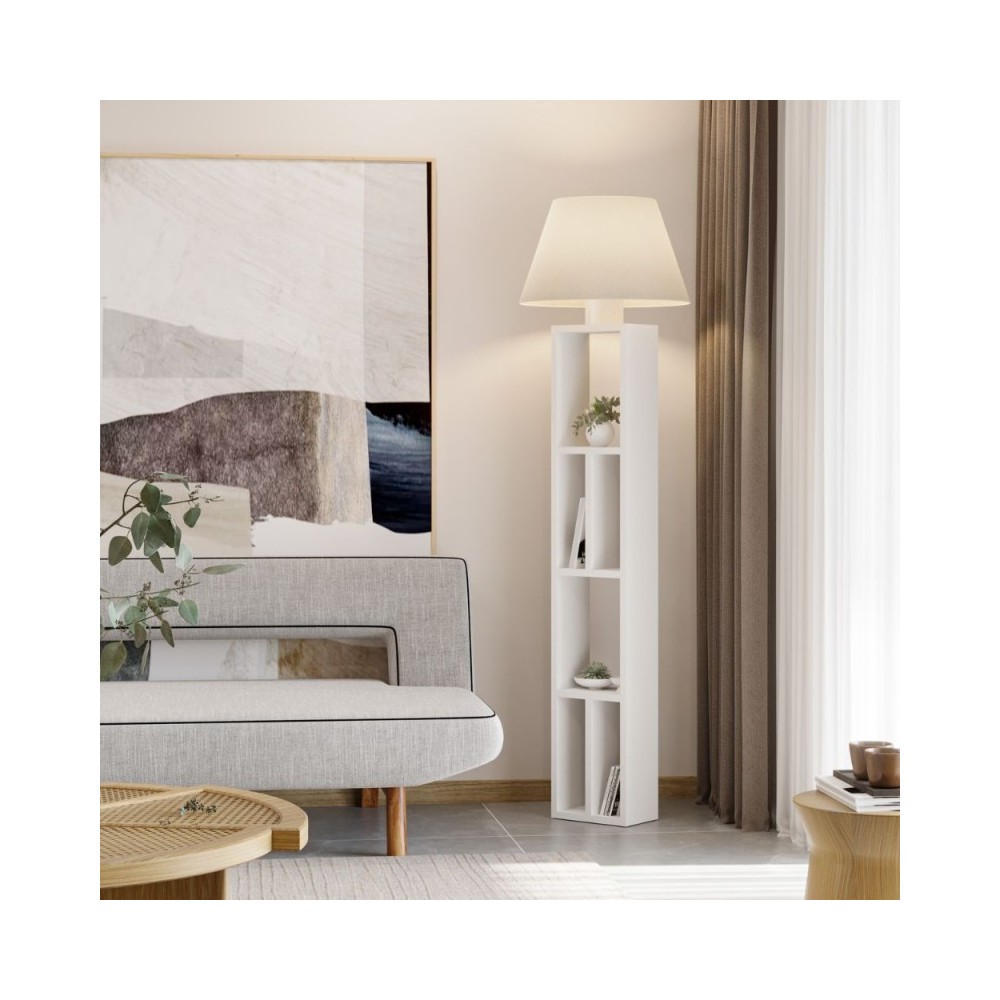 Lampada da terra in legno bianco con libreria Giorno 45x163,5