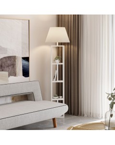 Lampada da terra in legno bianco con libreria Giorno 45x163,5