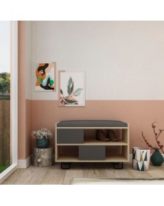 Panca scarpiera rovere e antracite Troy con cuscino
