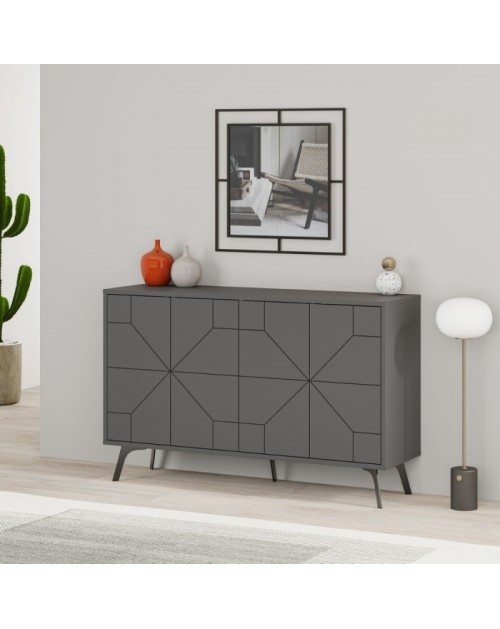 Madia 4 ante con disegno geometrico Dune 123x35x77,4 colore antracite