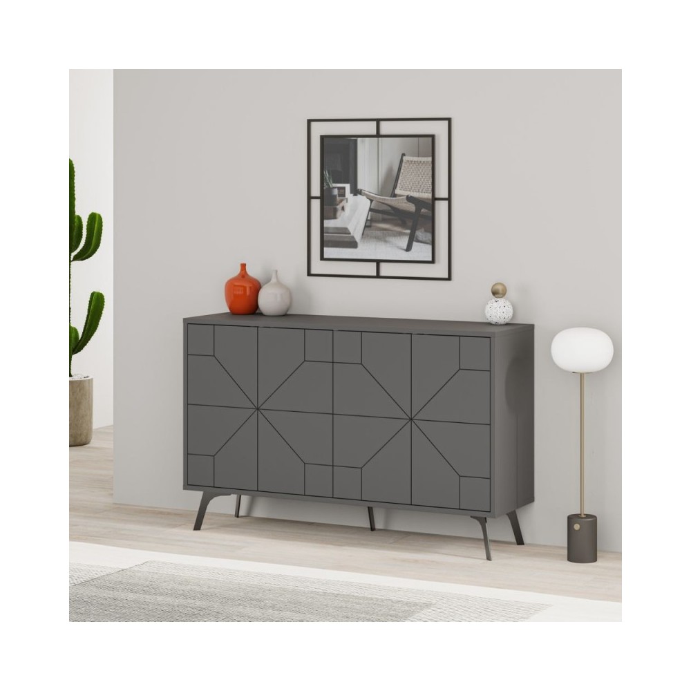 Madia 4 ante con disegno geometrico Dune 123x35x77,4 colore antracite