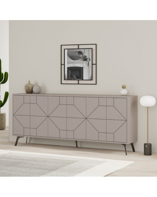 Madia 6 ante con disegno geometrico Dune 184x35x77,4 colore tortora