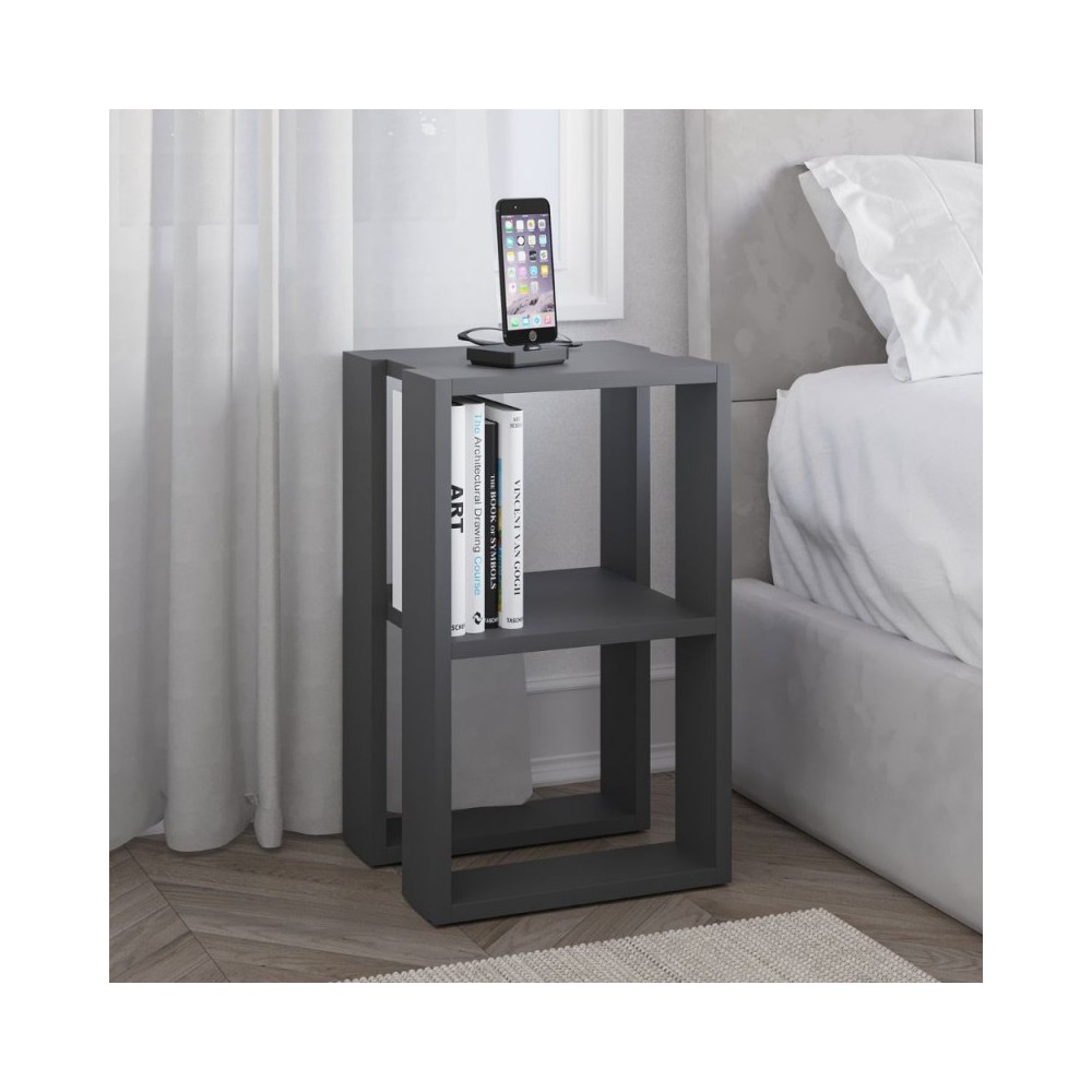 Comodino due ripiani Lonie 34x30x55h colore antracite