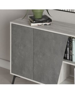 Madia 4 Ante Fiona 180x35,6x82H Bianco Vintage e Cemento