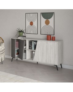 Madia 4 Ante Fiona 180x35,6x82H Bianco Vintage e Cemento