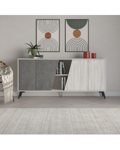 Madia 4 Ante Fiona 180x35,6x82H Bianco Vintage e Cemento