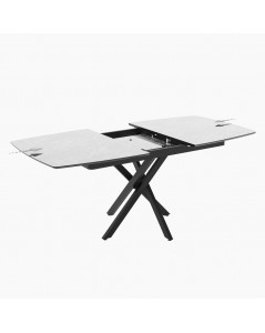 Tavolo Allungabile Piano Effetto Marmo e Gambe in Metallo Nero Filis