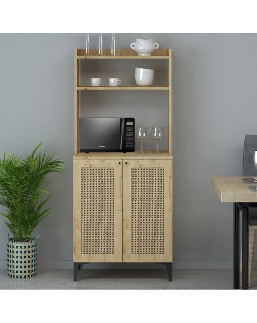 Credenza alta 2 ante e vani a giorno Zanne colore rovere
