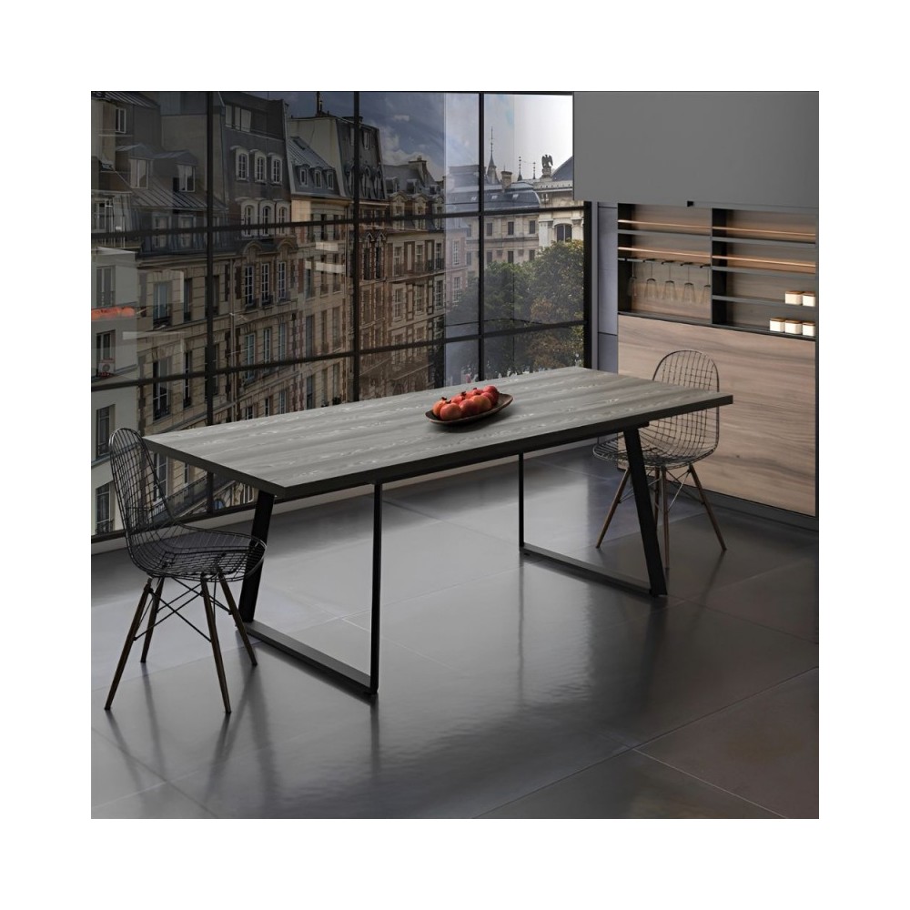 Tavolo allungabile piano larice grigio e gambe in metallo nero Lavinya 170x90x75h