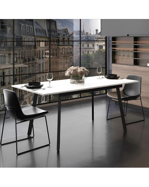 Tavolo allungabile piano colore bianco e gambe in metallo nero Lini 138x85x76h