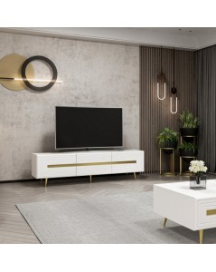 Mobile porta Tv 3 ante Jose 180x42x50h bianco particolari oro