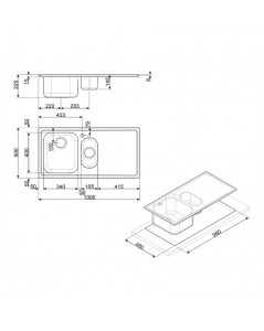 Lavello Incasso Semifilo 2 Vasche e Gocciolatoio SX 100x50 Smeg