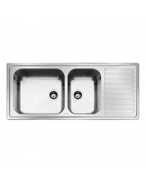 Lavello incasso 2 vasche e gocciolatoio destro 116x50 Smeg LG116D2 inox spazzolato