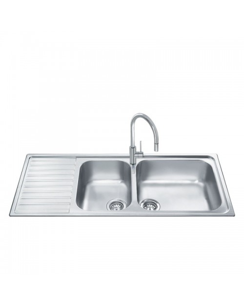 Lavello incasso semifilo 2 vasche e gocciolatoio sinistro 116x50 Smeg LGM116S inox