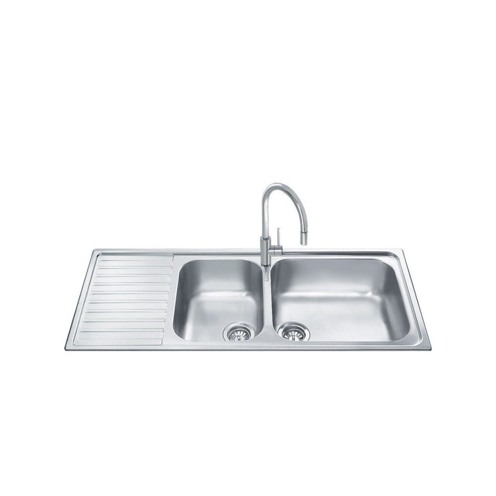 Lavello incasso semifilo 2 vasche e gocciolatoio sinistro 116x50 Smeg LGM116S inox