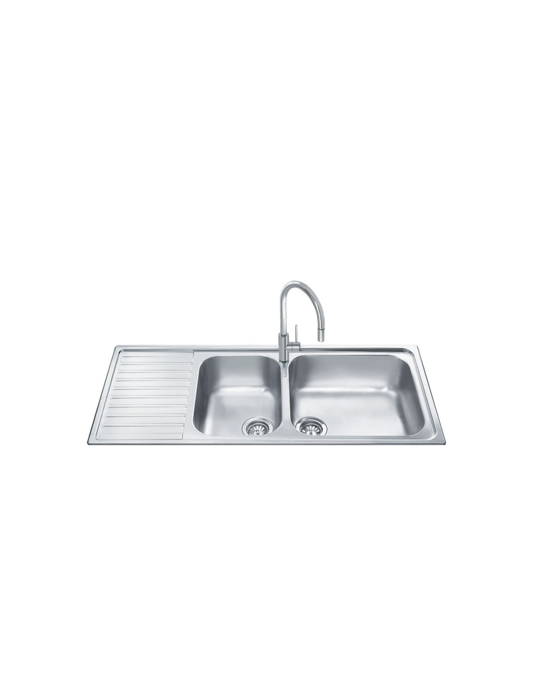 Lavello incasso semifilo 2 vasche e gocciolatoio sinistro 116x50 Smeg LGM116S inox