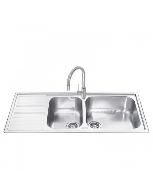 Lavello incasso semifilo 2 vasche e gocciolatoio sinistro 116x50 Smeg LG116S inox spazzolato
