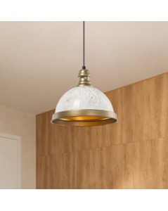 Lampada a Sospensione con paralume metallo bianco e dettagli oro