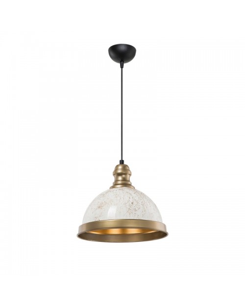 Lampada a sospensione con paralume metallo bianco e dettagli oro Astek ASZ1636