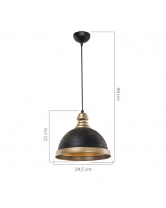 Lampada a Sospensione con paralume metallo nero e dettagli oro Astek