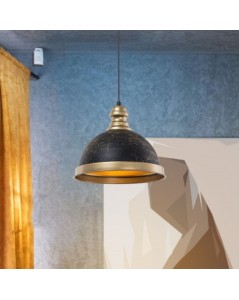 Lampada a Sospensione con paralume metallo nero e dettagli oro Astek