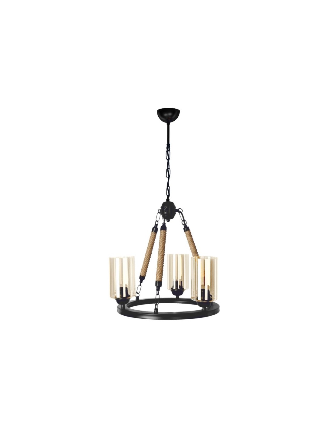 Lampada da soffitto stile retrò nera con dettagli in corda 3 punti luce Lotus ASZ0954