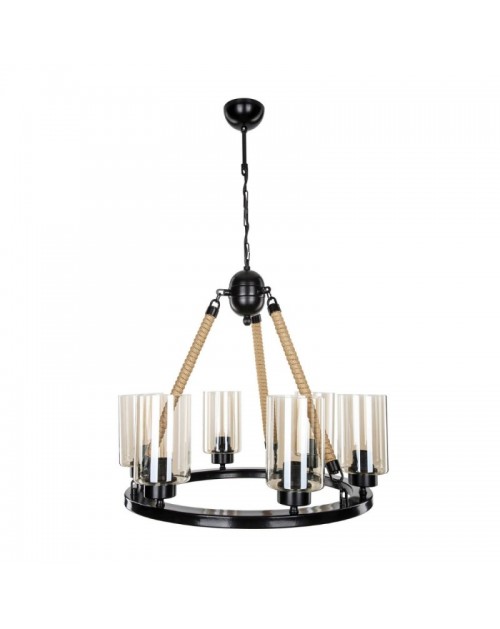 Lampada da soffitto stile retrò nera con dettagli in corda 6 punti luce Lotus ASZ0686