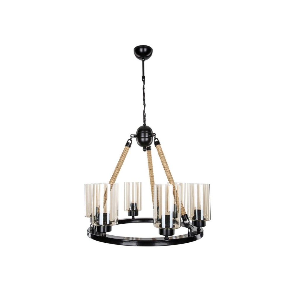 Lampada da soffitto stile retrò nera con dettagli in corda 6 punti luce Lotus ASZ0686