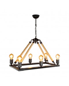 Lampada a Sospensione stile retrò con dettagli in corda 6 punti luce