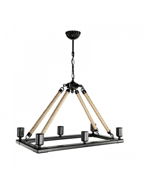 Lampada a sospensione stile retrò con dettagli in corda 6 punti luce Bohem ASZ0866 colore nero