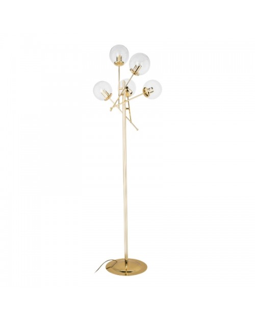 Lampada da terra con 5 paralumi in vetro e struttura in metallo oro Gondia ASZ1390 170h