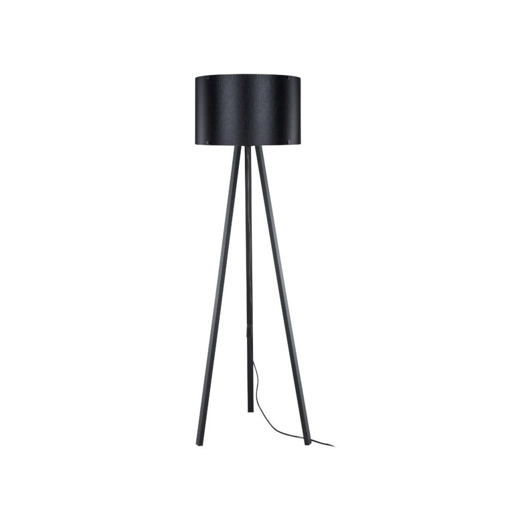 Lampada da terra treppiede e paralume tessuto nero Piko MDL5134