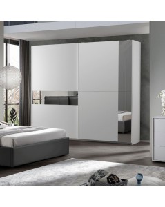 Camera da Letto Manon con Armadio 2 Ante Scorrevoli Bianco e Grigio