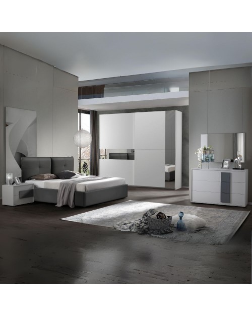 Camera da letto bianco e grigio Manon con armadio 2 ante scorrevoli