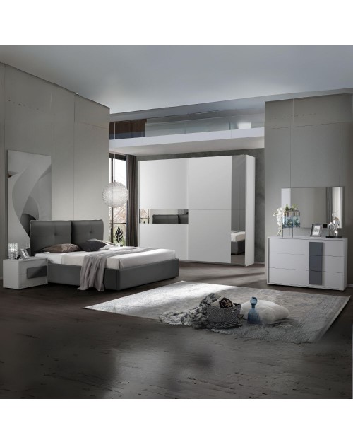 Camera da letto Manon con armadio 2 ante scorrevoli colore bianco e grigio