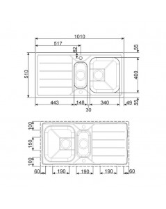 Lavello Incasso 2 Vasche e Gocciolatoio Reversibile 100x50 Smeg