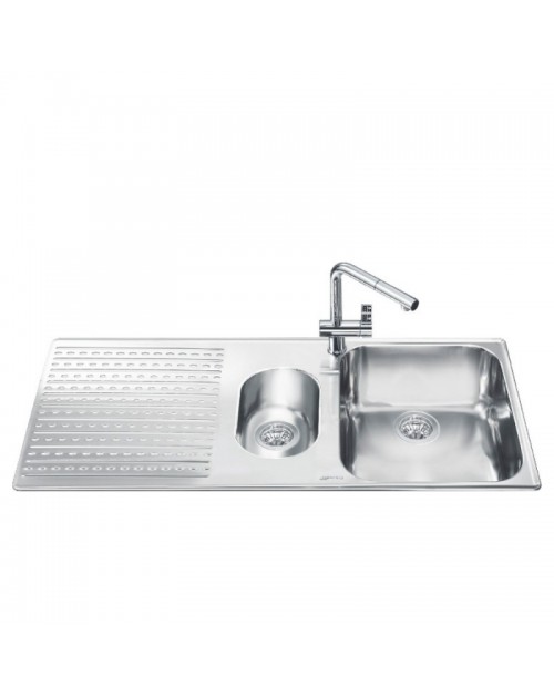 Lavello incasso 2 vasche e gocciolatoio sinistro 100x50 Smeg LTS102S2 inox spazzolato