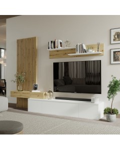Parete Attrezzata Porta TV Rebecca 250 cm Colore Bianco e Rovere