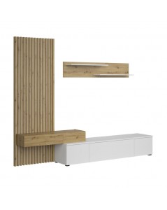 Parete Attrezzata Porta TV Rebecca 250 cm Colore Bianco e Rovere