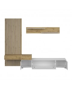 Parete Attrezzata Porta TV Rebecca 250 cm Colore Bianco e Rovere