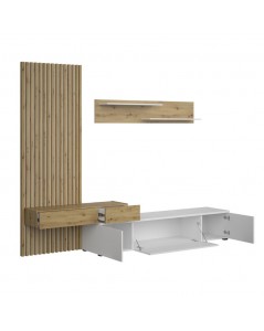Parete Attrezzata Porta TV Rebecca 250 cm Colore Bianco e Rovere