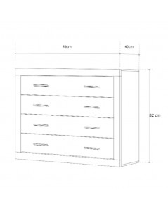 Cassettiera 4 Cassetti Rovere con Frontali Colore Bianco Sara 98x40x82h