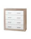 Cassettiera 4 cassetti rovere con frontali colore bianco Sara 98x40x82h