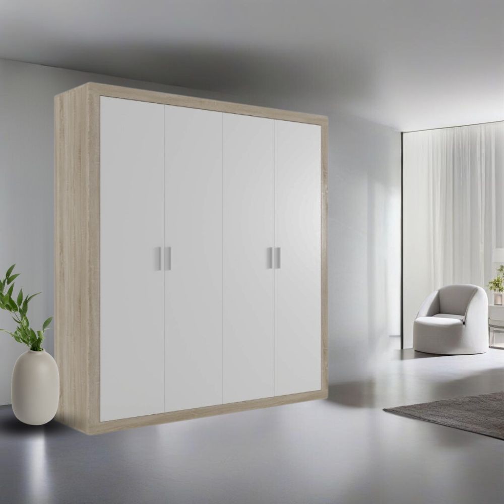 Armadio 4 ante rovere e frontali bianco Sara 196x49x208H