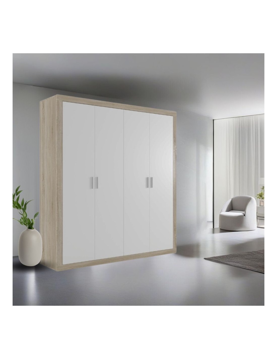 Armadio 4 ante rovere e frontali bianco Sara 196x49x208H