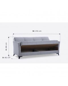 Divano 3 Posti Funzione Letto e Contenitore Loren Tessuto Grigio